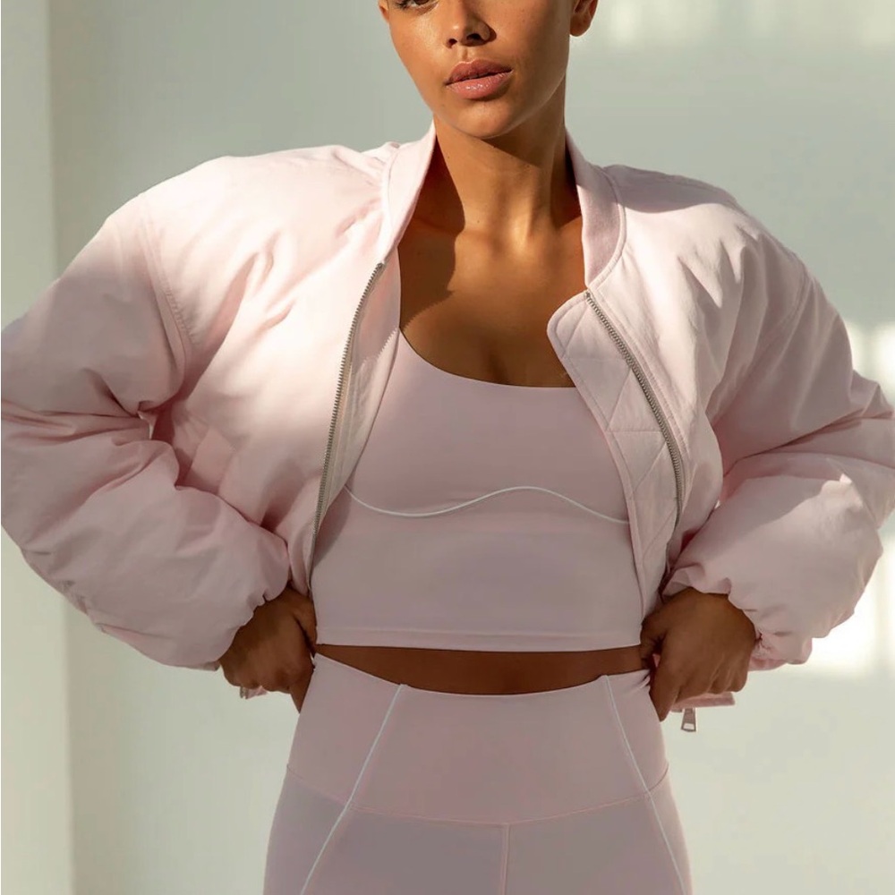 The Lola Club- Cropped Pale Pink Bomber Jacket